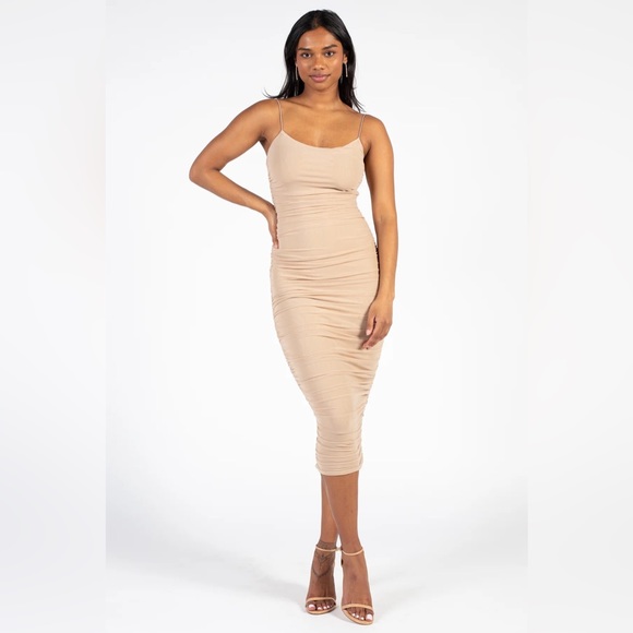 HONEY - Chantelle Mesh Ruched Midi Dress - Picture 6 of 6
